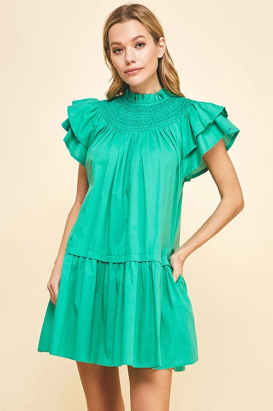 Green embroidered mini dress