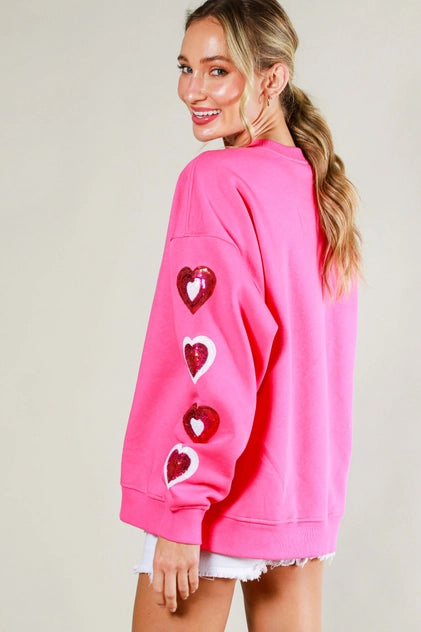 Hearted Sequin Detail Pullover - Pink