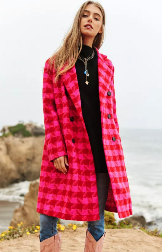 Pink and red double button coat