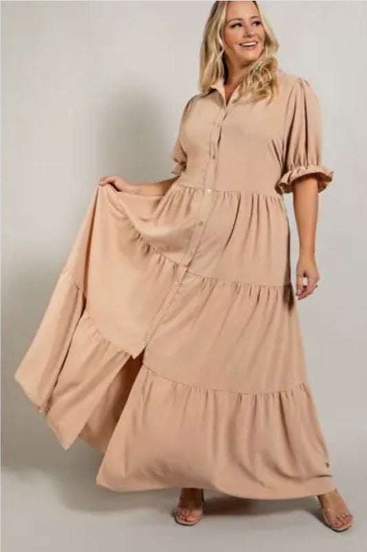Taupe button down maxi dress