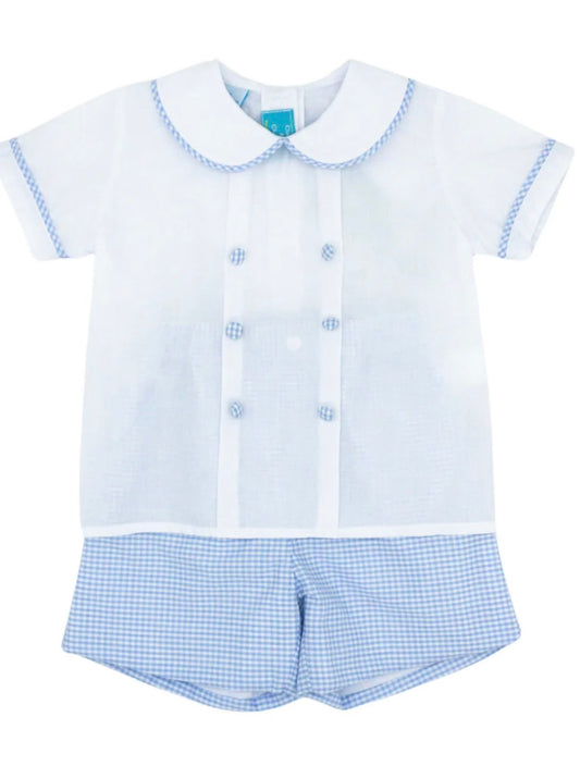 Collared Shirt and Gingham Short Set