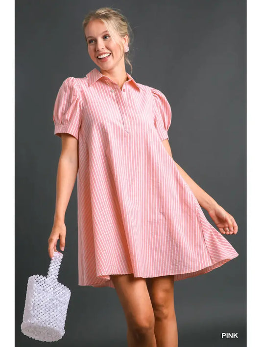 Covered Placket Stripped Dress
