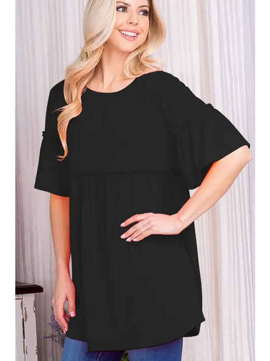 Solid Top with Ruffled - Black